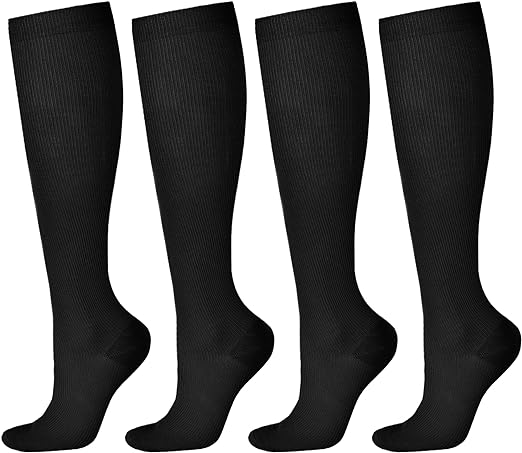 Photo 1 of [Size L/XL] Mirelux Compression Socks for Women and Men (4 Pairs),15-20 mmHg Circulation Knee High, Best Support for Nurses, Athletic,Medical, Pregnancy, Travel

