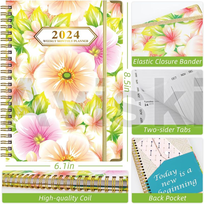 Photo 2 of 2024 Planner, Weekly & Monthly Planner 2024 from Jan. 2024-Dec. 2024, 8.5"×6.1", Academic Planner 2024 with Tabs, Twin-Wire Binding, Thick Paper, Home or Office Use for Gifts Vivid Floral