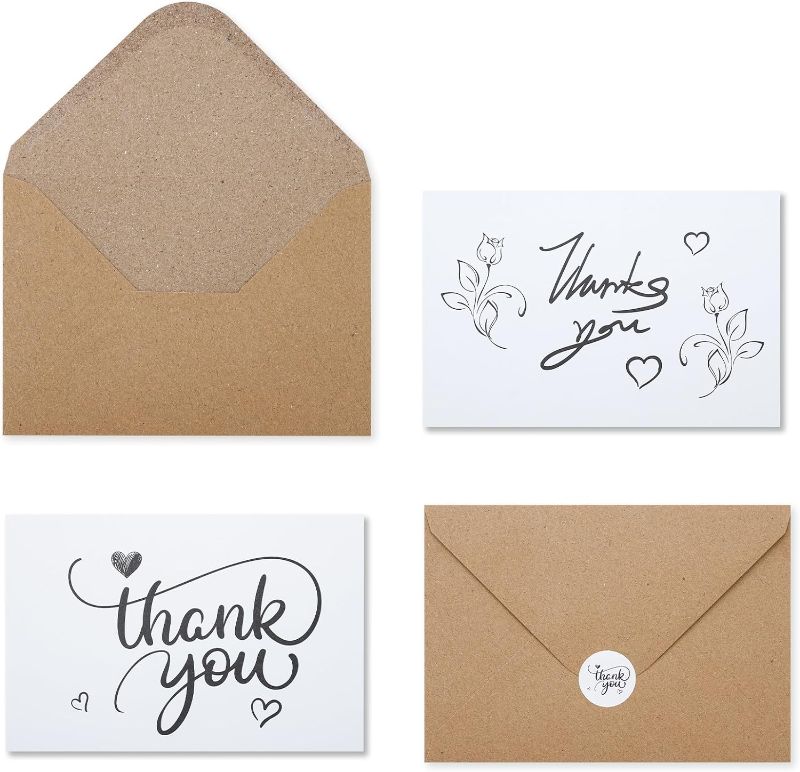 Photo 1 of Keketer 100 pack Thank You Cards with Envelopes & Stickers - Classy 4x6 Blank Thank You Cards Bulk Box Set - Large Thank You Notes for Wedding, Small Business, Baby & Bridal Shower (Heart-Kraft) 