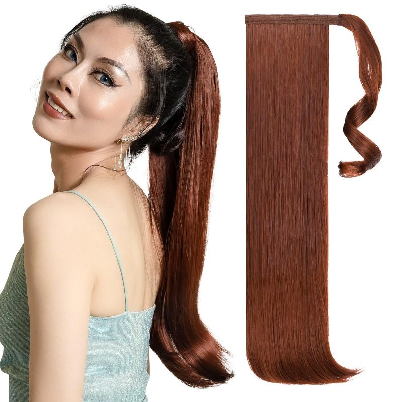 Photo 1 of JNALLY Ponytail Extension,Blonde Ponytail Hair Extensions Clip in Wrap Around Long Wavy 16" Ponytail Extension Synthetic for Women MST-40C-#27/613