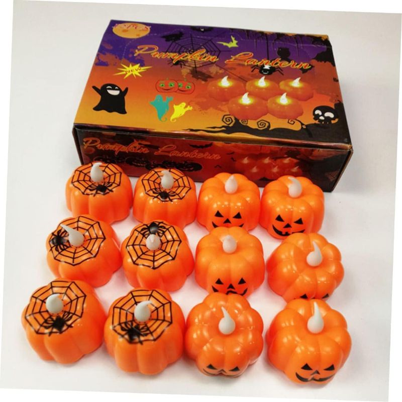 Photo 1 of 12pcs Halloween Jack-o-Lantern Halloween Pumpkin Tea Light Led Pumpkin Tea Lights Halloween Pumpkin Lantern Little Pumpkin Lights Pumpkin Flame Less Candles Light Pumpkin Shine Toy
