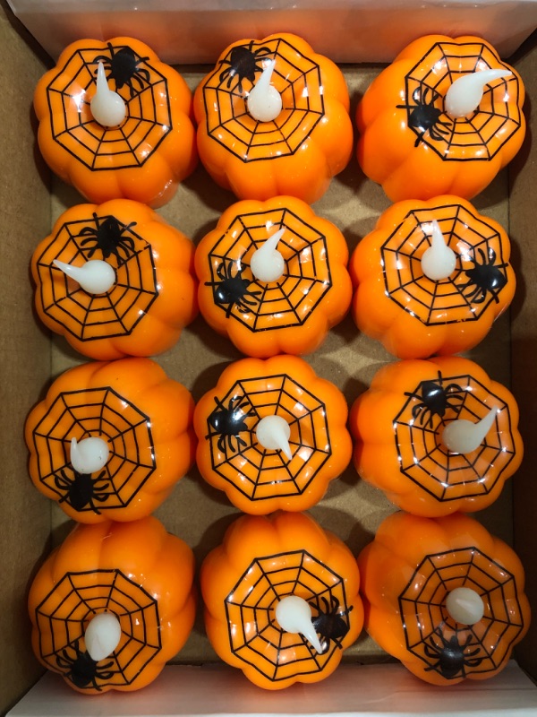 Photo 2 of 12pcs Halloween Jack-o-Lantern Halloween Pumpkin Tea Light Led Pumpkin Tea Lights Halloween Pumpkin Lantern Little Pumpkin Lights Pumpkin Flame Less Candles Light Pumpkin Shine Toy
