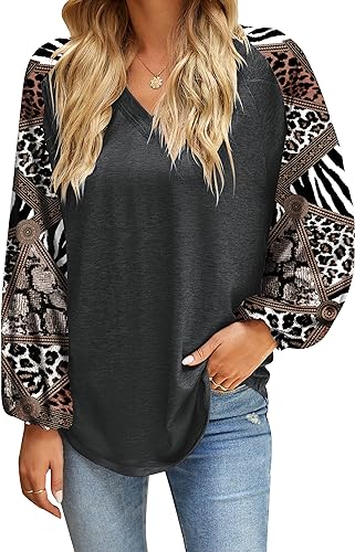 Photo 1 of [Size L] Kolagri Womens Casual Boho Tops V Neck Long Balloon Sleeve Bohemian Shirts Dressy Loose Tunic Blouse 