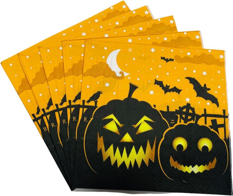 Photo 1 of 40pcs Cocktail Napkins Halloween Party Napkins,Halloween Beverage Napkins,Disposable Paper Halloween Napkins 6.5x6.5 inch 