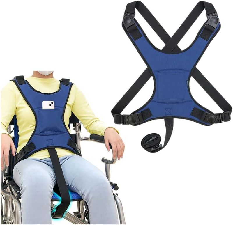 Photo 1 of Datanly Wheelchair Seat Belt Wheelchair Restraints for Elderly Harness Safety Seat Belt Anti Fall with Adjustable Straps Safety Belt Wheelchair Soft Chest Lap for Disable Patients Seniors (Blue)