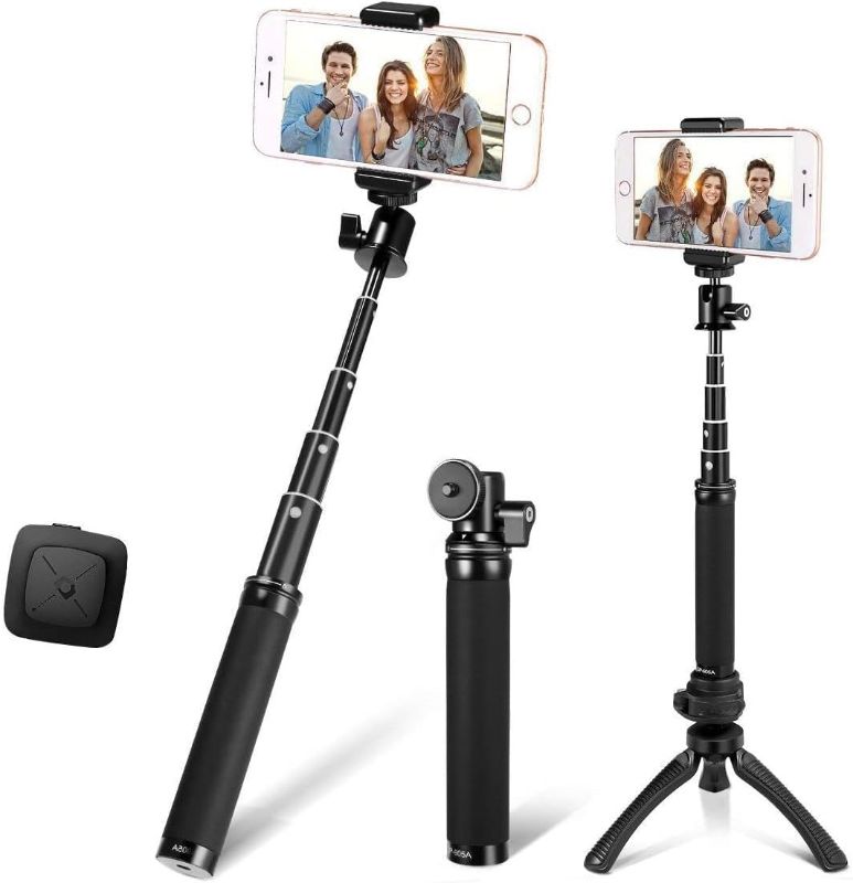 Photo 1 of Fotopro Portable Aluminum Alloy Selfie Stick Phone Tripod with Wireless Remote Shutter Compatible with iPhone 14 13 pro Max, Samsung S22 Android Smartphone 