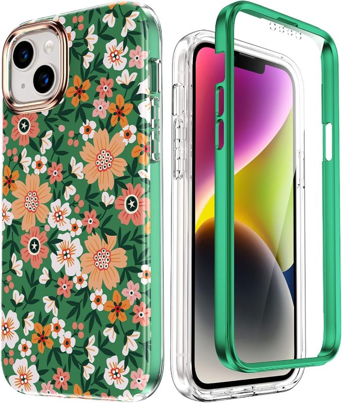 Photo 1 of Happypapa Stylish Bumper Case for iPhone 14 Plus Case Cover for Women Girls with Built-in Screen Protector Slim Full Body Shockproof Heavy Drop Protection, Elegant Floral 