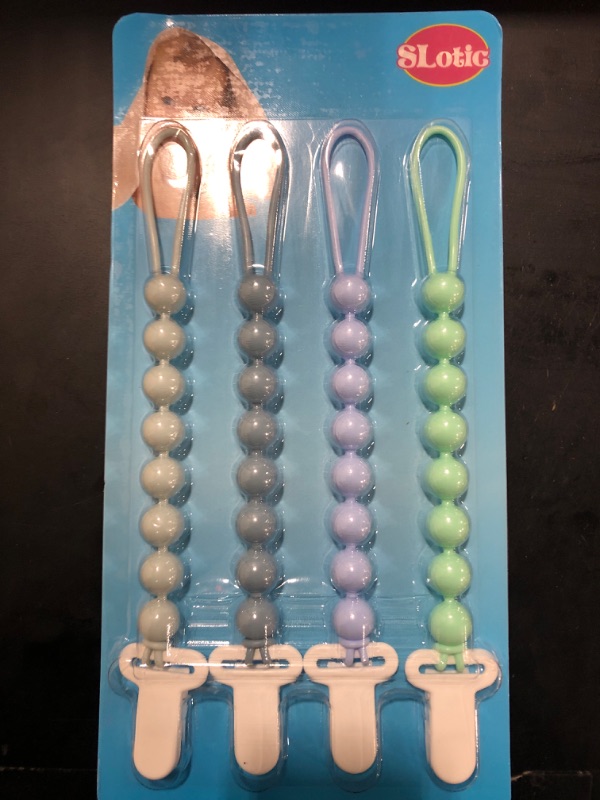 Photo 1 of 4-Pack Silicone Pacifier Clips for Baby Boys and Girls - with One-Piece Beads, Flexible and Rust-Free Holders for Teething Relief and Baby Essentials - Safe for Newborns (Grey)
