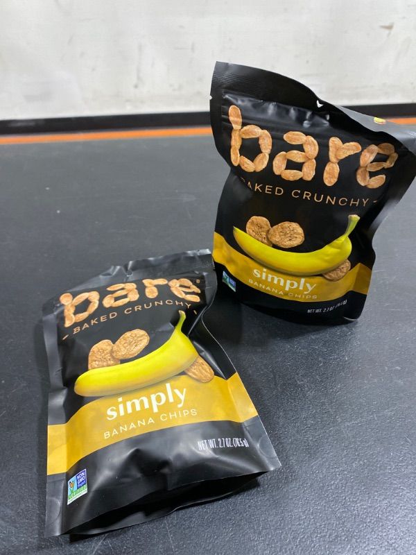 Photo 2 of 2 PACK- Bare Baked Crunchy Banana Chips, Simply Banana, Gluten Free, 2.7 Ounce Bag, 6 Count 6pk Simply Banana- EXP 12/2024