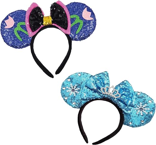 Photo 1 of 2pcs Mouse Ears Headbands for Girls and Women, Sequin Bow Hairbands for Cosplay Birthday Theme Events Halloween Christmas
