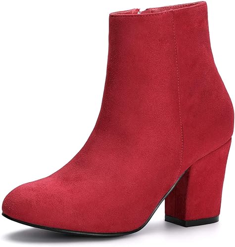 Photo 1 of Allegra K Women's Round Toe Side Zip Chunky Heel Ankle Boots - SIZE 8