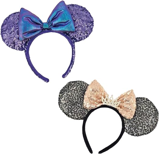 Photo 1 of 2pcs Mouse Ears Headbands for Girls and Women, Sequin Bow Hairbands for Cosplay Birthday Theme Events Halloween Christmas
