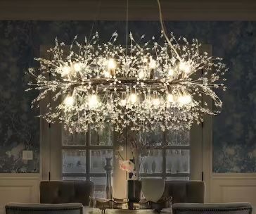 Photo 1 of Calzada Decor 20-Light Chrome Dandelion Firework Chandelier, Round Pendant Ceiling Lighting
