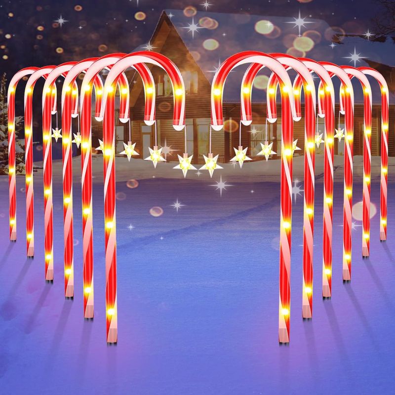 Photo 1 of 12Pack Upgraded Solar Christmas Candy Cane Lights, Brighter 72LED Solar Christmas Pathway Lights Outdoor Waterproof with 8 Modes, Christmas Outdoor Yard Decor for Garden Pathway Patio Lawn
