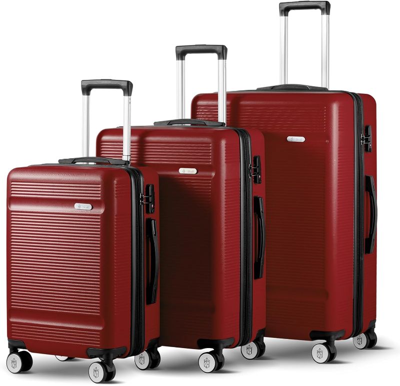 Photo 1 of Zitahli Luggage Sets, Expandable Suitcase Set 3 Piece Luggage Set, Hardside Luggage with TSA Lock Spinner Wheels YKK zippers, 20in 24in 28in (Wine Red)

