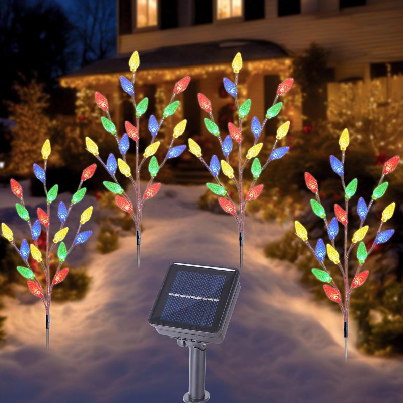 Photo 1 of BRIGHTDECK Solar C6 Christmas Pathway Lights, 4 Pack Christmas Decorations Outdoor with C6 Fairy Lights, Waterproof Artificial Lighted Tree for Outdoor Pathway Yard Lawn Garden Christmas Decor