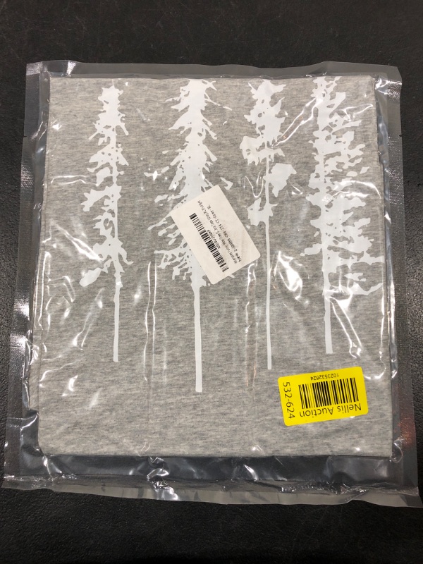 Photo 2 of [Size XL] Wrenpies Graphic Tees Letter Print T Shirts for Women Short Sleeve Summer Loose Casual Shirt Tops- Grey with White Trees