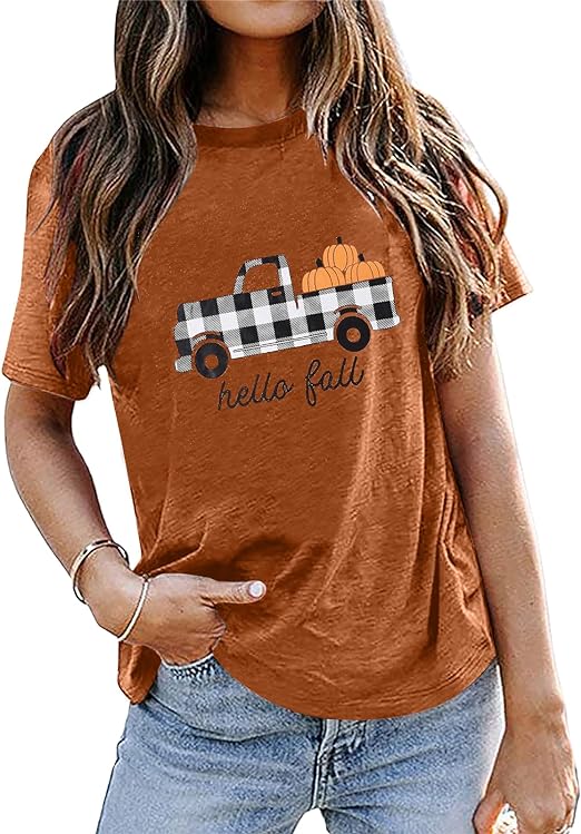 Photo 1 of [Size L] It's Fall Y'all Shirts Women Halloween Leopard Pumpkin Short Sleeve T-Shirt Thanksgiving Casual Top Tees