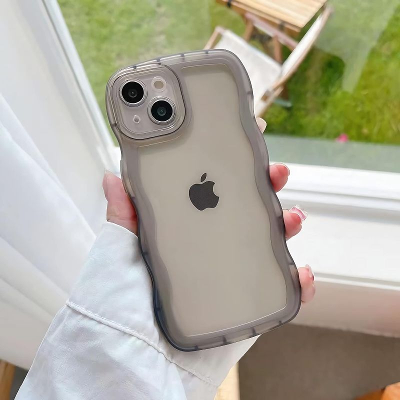 Photo 1 of Seconddog Cute Fashionable Curly Wave Frame Shockproof Soft TPU iPhone 15 Plus Transparent