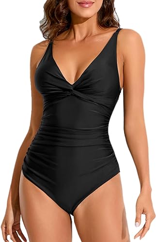 Photo 1 of [Size M] Smismivo Tummy Control Swimsuits for Women Modest One Piece Bathing Suit Slimming Ruched Vintage Push Up Retro Swimwear