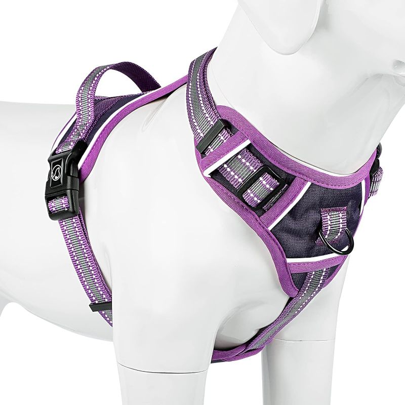 Photo 1 of [Size L] Purple Dog Harness for Small Medium Large Dogs Adjustable Soft Padded No Pull Pet Harness, Puppy Vest 2 Metal Rings Reflective Front Clip with Easy Control Handle (Large) 