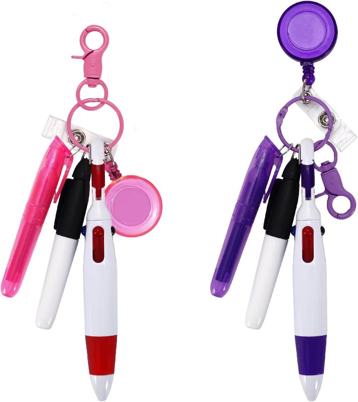 Photo 1 of Whaline 10Pcs Mini Highlighter Nurse Pen Set with Badge Clip Nurse Permanent Marker Pens Retractable Shuttle Pen Nursing Keychain for Nurses Students Teachers Office Workers (Red,Purple) 