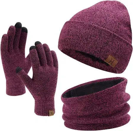 Photo 1 of Fisfet winter beanie hat gloves set- Burgundy