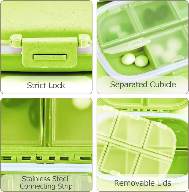 Photo 1 of 1Pack Travel Pill Organizer, 8 Compartments Portable Pill Case, Small Pill Box for Pocket Purse Portable Medicine Vitamin Container Green