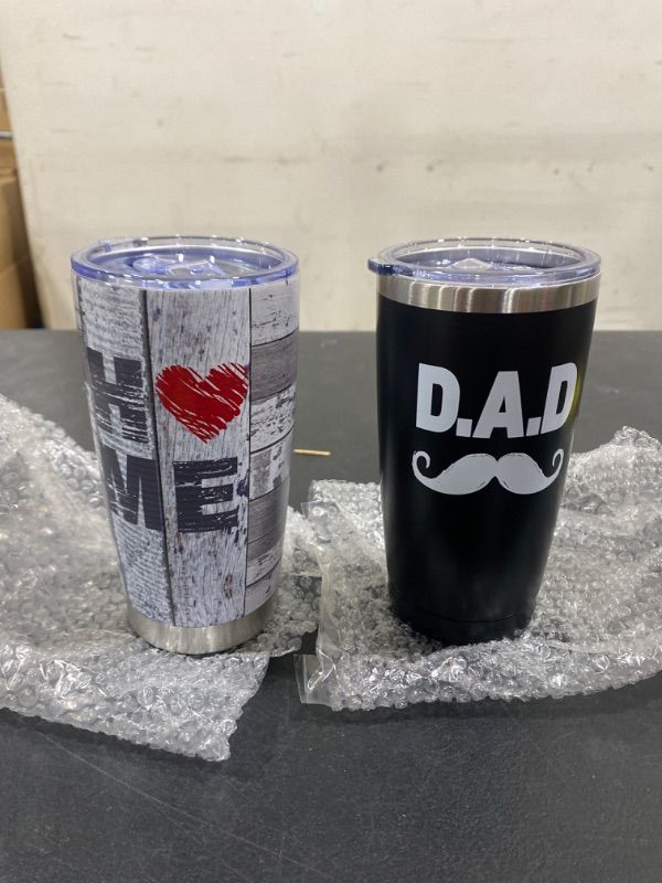 Photo 1 of 2 Pieces Gifts for Dad on Fathers Day, 20oz Dad Tumbler Stainless Steel Insulated Coffee Travel Mug Dad Gifts from Son Daughter Kids, Papa Thermal Cup Set with Lid Straw and Brush