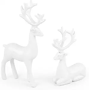 Photo 1 of 2 Pcs Christmas Resin Deer Statue Reindeer Figurines Elk Statues Deer Decorations for Living Room,Bedroom Office, Shelf, Cabinets (White)
