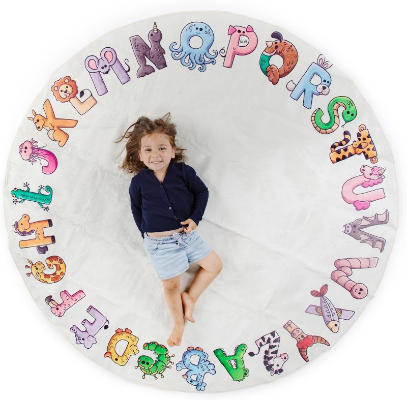 Photo 1 of ABC Rug for Kids XL 72", Toddlers and Baby - Use in Nursery and Classroom to learn the alphabet - Nursery Rug, Alphabet Rug, Kids Rugs for Playroom, Rugs for Classroom, Play Rug (Circle Yellow)