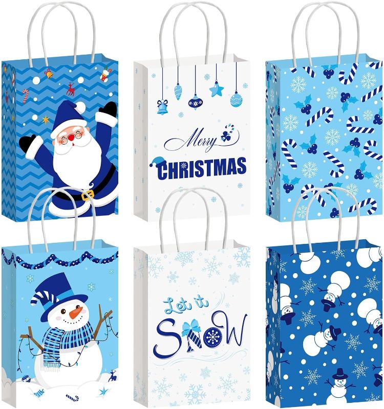 Photo 1 of 24 Pcs Christmas Gift Bags Bulk 5.91 x 8.27 x 3.15 Inch Winter Wonderland Paper Party Goodie Bags Blue Themed Snowflake Christmas Bags for Gift Wrapping Xmas Holiday Party Supplies, 6 Designs 