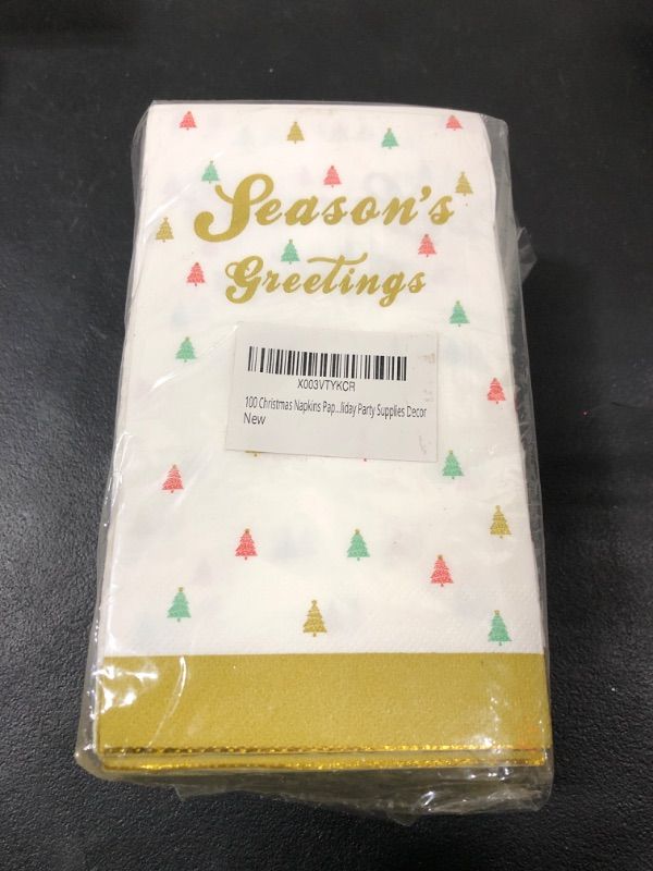 Photo 2 of 100 Christmas Napkins Paper Guest Towels 3 Ply Gold Foil Xmas Tree Decorative Guest Napkins Disposable Hand Towels for Bathroom Dinner Home Kitchen Winter Holiday Party Supplies Decor