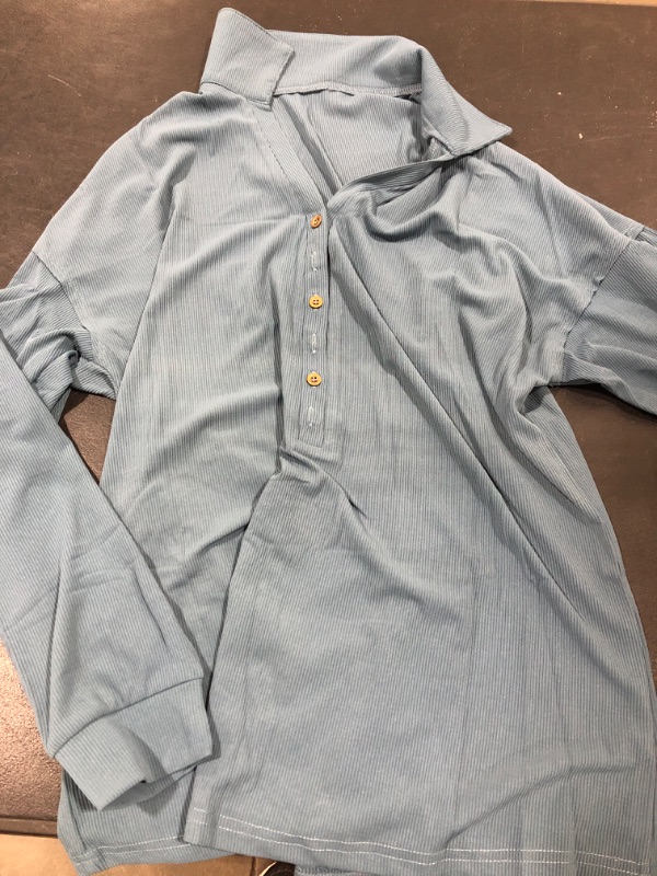 Photo 2 of BLUE BUTTON DOWN WOMENS SHIRT LOOSE FIT ONE SIZE