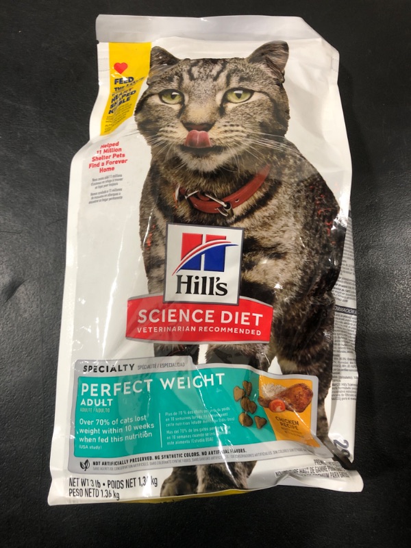 Photo 2 of BEST BEFORE 2025 - Hill's Science Diet Dry Cat Food, Adult, Perfect Weight for Healthy Weight & Weight Management, Chicken Recipe, 3 lb Bag 3 Pound (Pack of 1)