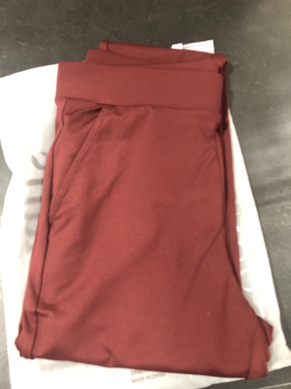 Photo 2 of Bamans Women's Skinny Leg Work Pull on Slim Stretch Yoga Dress Pants w/Tummy Control(Burgundy,Small,Long)