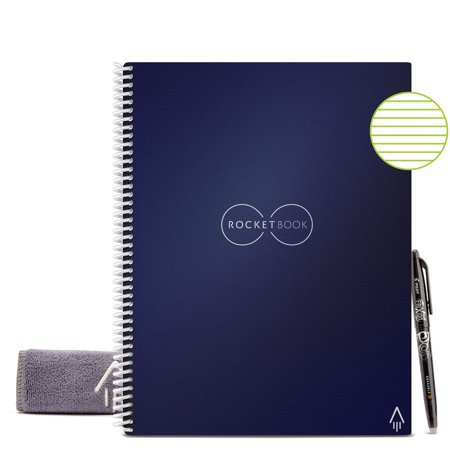 Photo 1 of Rocketbook Smart Reusable Notebook & Beacons - Digitize Your Whiteboard - Reusable Stickers To Upload Your Whiteboard Notes To The Cloud with Carrying Case (1 Pack), BEA-A4-K Midnight Blue Letter Notebook