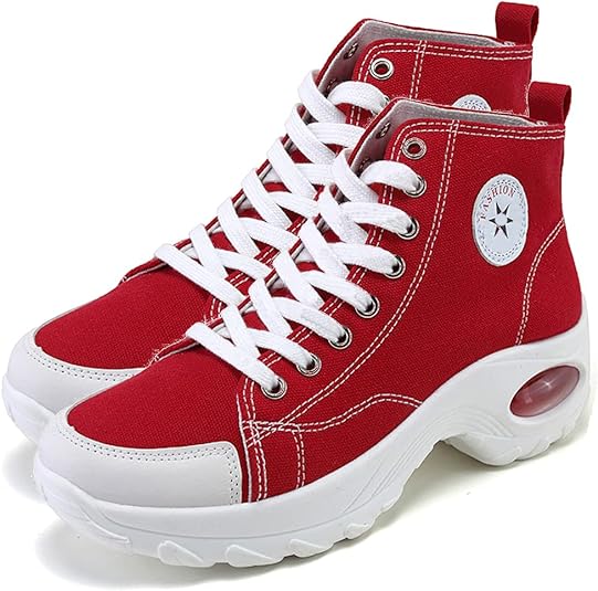 Photo 1 of [Size7]  MAUGELY Women's High Top Heightened Sole Sports Causal Fashion Sneakers Canvas Shoes
