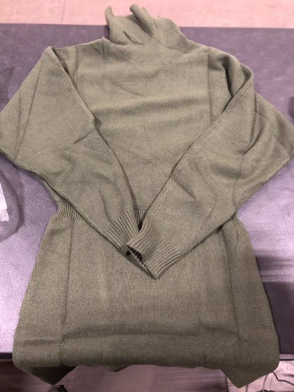 Photo 2 of [Size M] Women's Long Sleeve Turtle Neck Dress- Olive Green