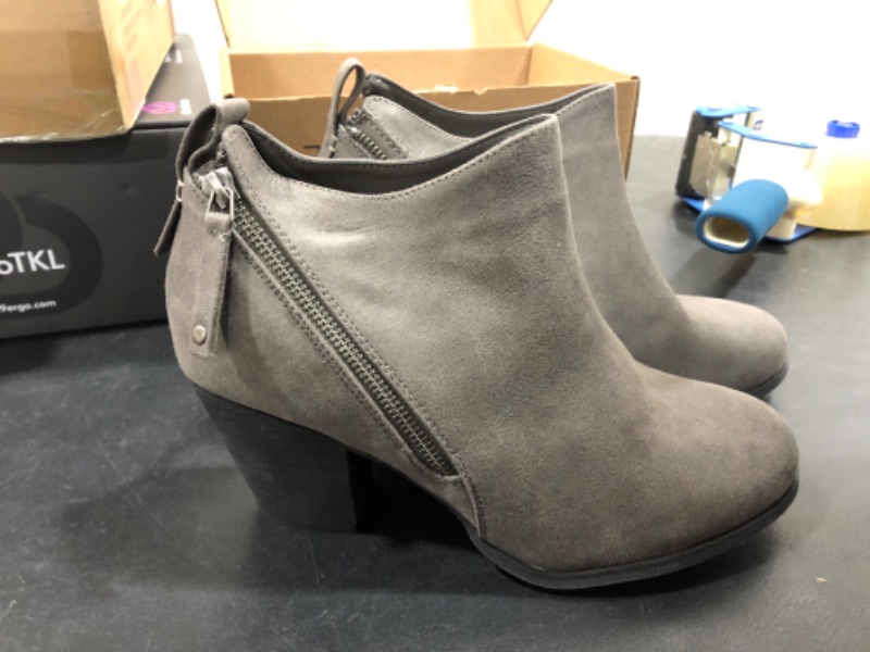 Photo 2 of [Size 10.5XW] STYLE & COMPANY Womens Gray Notched At Sides Cushioned Zipper Accent Masrinaa Round Toe Block Heel Zip-Up Booties 
