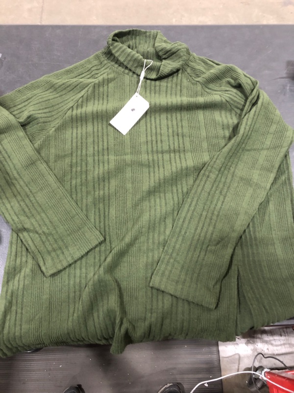 Photo 2 of [Size 2XL] OFEEFAN Womens Long Sleeve Tops Turtle Neck Tunics Fall and Winter Front Slit- Olive Green