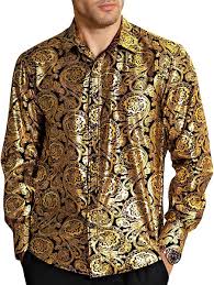 Photo 1 of [Size L] HISDERN Men's Shiny Satin Dress Shirts Luxury Floral Jacquard Slik Like Long Sle
