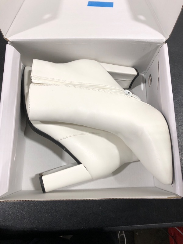 Photo 2 of [Size 7.5] DREAM PAIRS Women's Chunky High Heel Ankle Booties 7.5 White/Pu