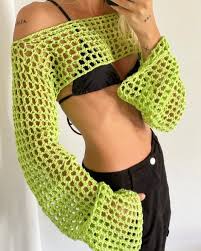 Photo 1 of [Size L] Fishnet Mesh Crop Top- Green