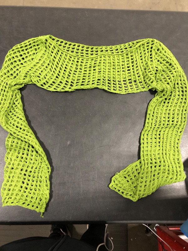 Photo 2 of [Size L] Fishnet Mesh Crop Top- Green