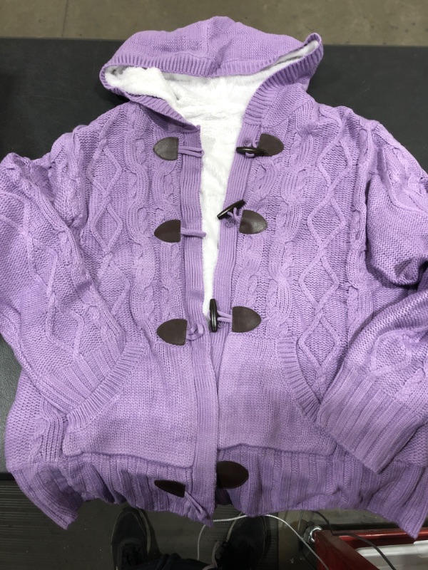 Photo 2 of [Size 2XL] Dokotoo Womens 2023 Winter Hooded Cardigans Button Up Cable Knit Sweater Coat Outerwear with Pockets -Purple