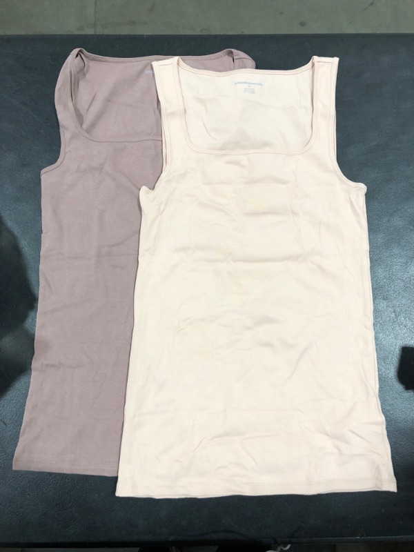 Photo 2 of [Size M] Amazon Essentials Women's Slim Fit Square Neck Tank, Pack of 2 -Light Beige/Dark Taupe