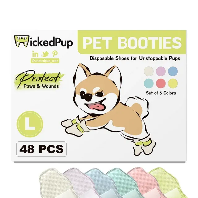 Photo 1 of [Size L- for Medium Dogs] WickedPup Disposable Pet Booties for Dogs & Cats Set of 6 Colors 48ct L 