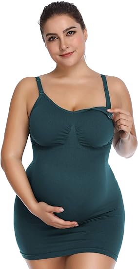 Photo 1 of [Size L] 2 Pack- Lataly Seamless Nursing Tank Tops for Breastfeeding Padded Sleep Maternity Cami Bras- Teal and Black
