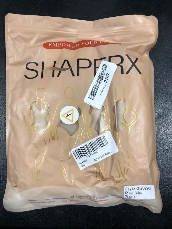 Photo 2 of [Size L] SHAPERX Tummy Control Shapewear for Women Seamless Fajas Bodysuit Open Bust Mid Thigh Body Shaper Shorts Large Beige